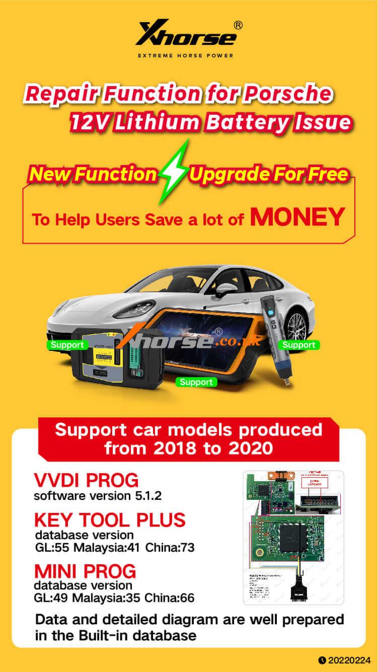 Xhorse Function Repair 2018 2020 Porsche 12v Lithium Battery Issue